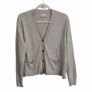 J. Crew Cardigan Womens Large Gray Cashmere Cotton‎ Sweater V-Neck Button Front